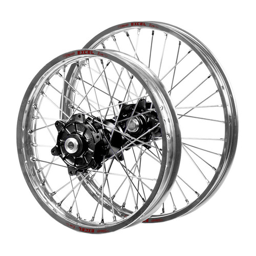 Yamaha Haan Cush Drive Black Hubs / Excel Silver Rims Wheel Set YZ 250 F 2014-2024 (21*1.6 / 18*2.15)