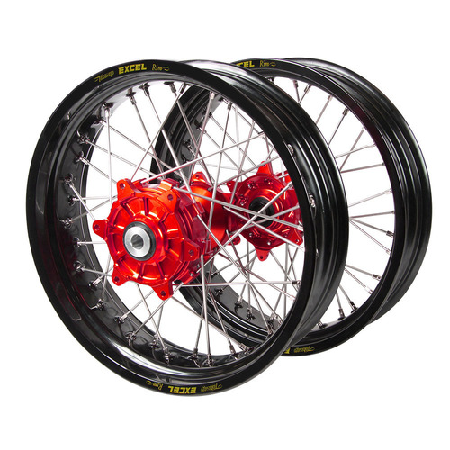 Fantic Haan Cush Drive Red Hubs / Excel Black Rims Supermoto Wheel Set