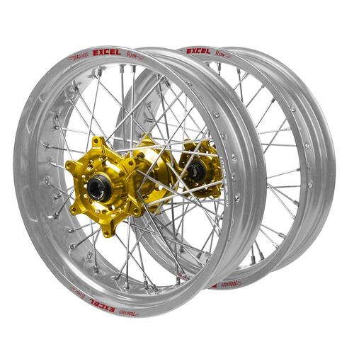 Fantic Haan Gold Hubs / Excel Silver Rims Supermotard Wheel Set XE 125 2021-2024 (17*3.5 / 17*4.25)