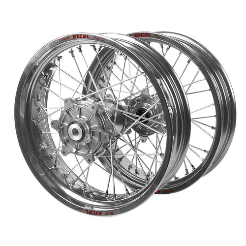 Fantic Haan Cush Drive Silver Hubs / Excel Silver Rims Supermoto Wheel Set