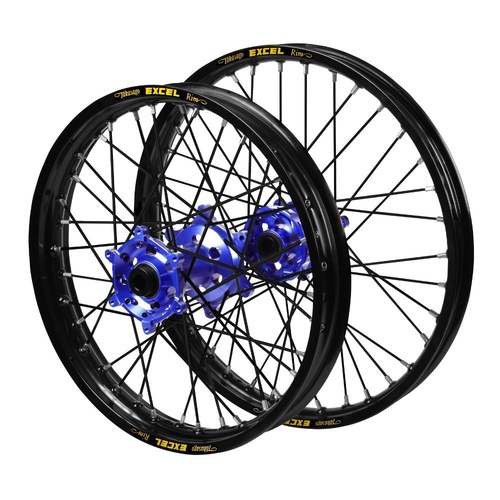 Yamaha Haan Blue Hubs / Excel Black Rims / Black Nipples / Silver Spokes Wheel Set