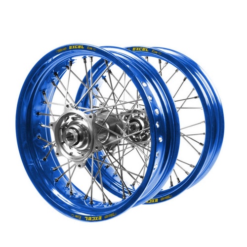 Yamaha WR 250 F 2025-2026 (17*3.5 / 17*4.25) Haan Silver Hubs / Excel Blue Rims Supermotard Wheel Set