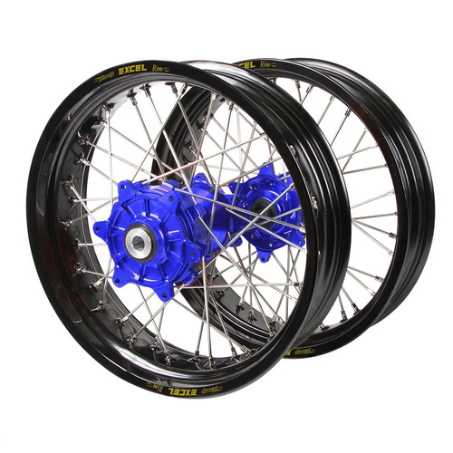 Yamaha WR 250 F 2025-2026 (17*3.5 / 17*4.25) Haan Cush Drive Blue Hubs / Excel Black Rims Supermotard Wheel Set