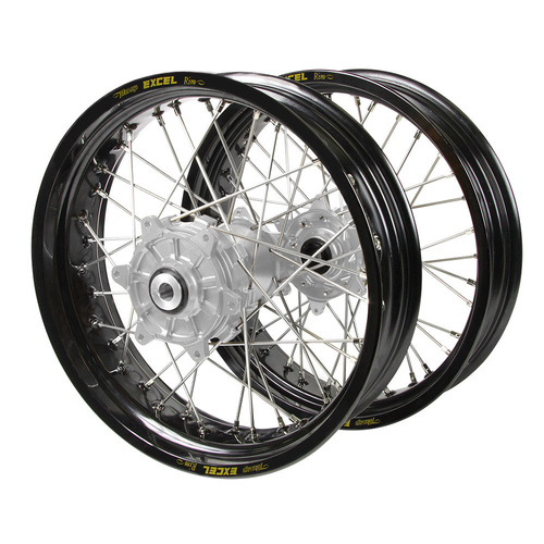 Yamaha WR 250 F 2025-2026 (17*3.5 / 17*4.25) Haan Cush Drive Silver Hubs / Excel Black Rims Supermotard Wheel Set