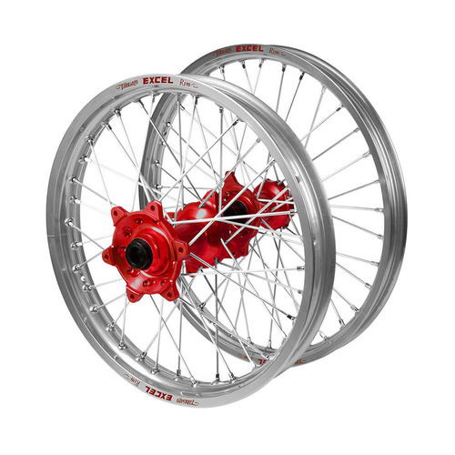 Gas Gas Haan Red Hubs / Excel Silver Rims Wheel Set