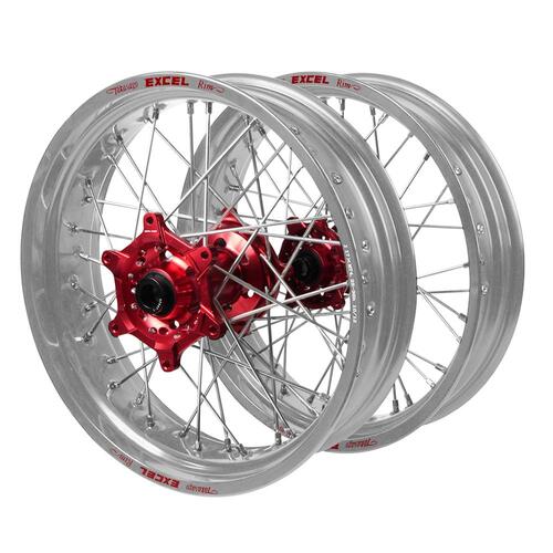 Gas Gas Haan Red Hubs / Excel Silver Rims Supermotard Wheel Set EX 350 F 2021-2023 (17*3.5 / 17*4.25)