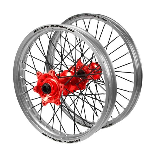 Beta Haan Red Hubs / SM Pro Platinum Silver Rims / Black Spokes Wheel Set RR 125 2018-2024 (21*1.6 / 18*2.15 OE)