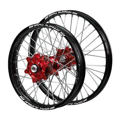 Honda Haan / Platinum Enduro Cush Drive Black Rims / Red Hubs Wheel Set