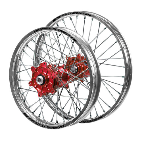 Honda Haan / Platinum Enduro Cush Drive Silver Rims / Red Hubs Wheel Set