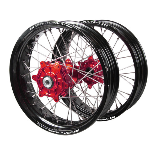 Honda Haan / Platinum Supermoto Cush Drive Black Rims / Red Hubs Wheel Set