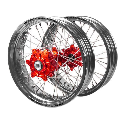 Honda Haan / Platinum Supermoto Cush Drive Silver Rims / Red Hubs Wheel Set