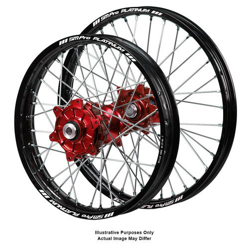 Honda Adventure Haan Red Hubs / SM Pro Platinum Black Rims Wheel Set CRF 1000 L 2016-2019 (17*3.50 / 17*4.25)