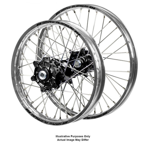 Honda Adventure Haan Black Hubs / SM Pro Platinum Silver Rims Wheel Set
