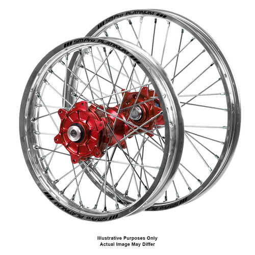 Honda Adventure Haan Red Hubs / SM Pro Platinum Silver Rims Wheel Set CRF 1000 L 2016-2019 (17*3.50 / 17*4.25)