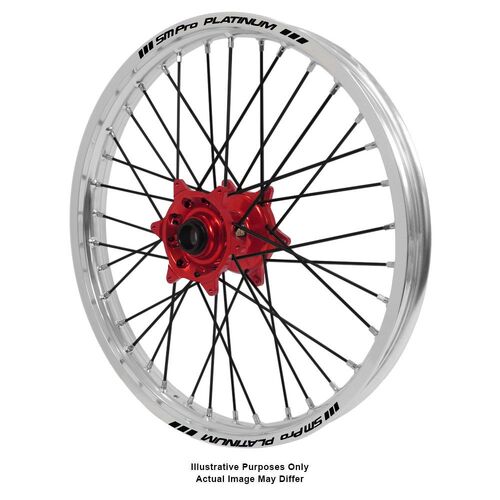Honda Africa Twin CRF1000L Adventure Haan Red Hubs / SM Pro Platinum Silver Rims / Black Spokes Front Wheel CRF 1000 L 2015-2024 (17*3.50)