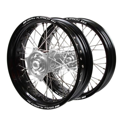 Kawasaki Haan Silver Hubs / SM Pro Platinum Black Rims Supermotard Wheel Set