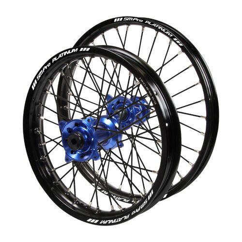 Gas Gas Haan Blue Hubs / SM Pro Platinum Junior Black Rims / Black Spokes Wheel Set MC 85 2021-2024 (17*1.40 / 14*1.60)