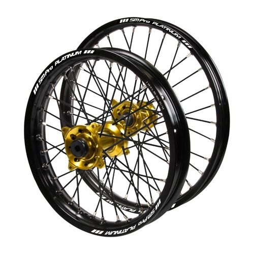 Gas Gas Haan Gold Hubs / SM Pro Platinum Junior Black Rims / Black Spokes Wheel Set MC 85 2021-2024 (17*1.40 / 14*1.60)