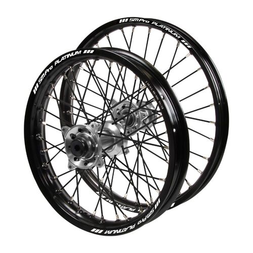 Gas Gas Haan Silver Hubs / SM Pro Platinum Junior Black Rims / Black Spokes Wheel Set