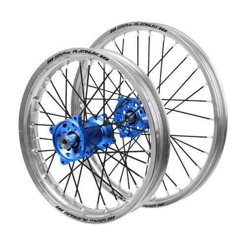 Gas Gas Haan Blue Hubs / SM Pro Platinum Junior Silver Rims / Black Spokes Wheel Set