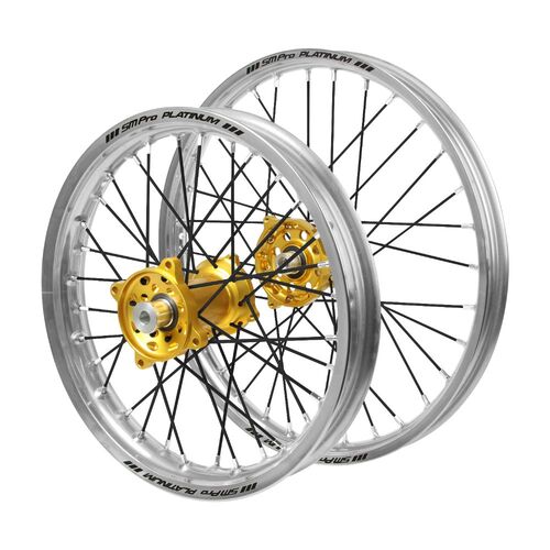 Gas Gas Haan Gold Hubs / SM Pro Platinum Junior Silver Rims / Black Spokes Wheel Set MC 85 2021-2024 (17*1.40 / 14*1.60)