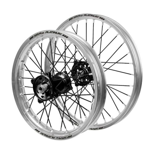Gas Gas Haan Black Hubs / SM Pro Platinum Junior Silver Rims / Black Spokes Wheel Set MC 85 2021-2024 (17*1.40 / 14*1.60)
