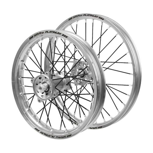 Gas Gas Haan Silver Hubs / SM Pro Platinum Junior Silver Rims / Black Spokes Wheel Set