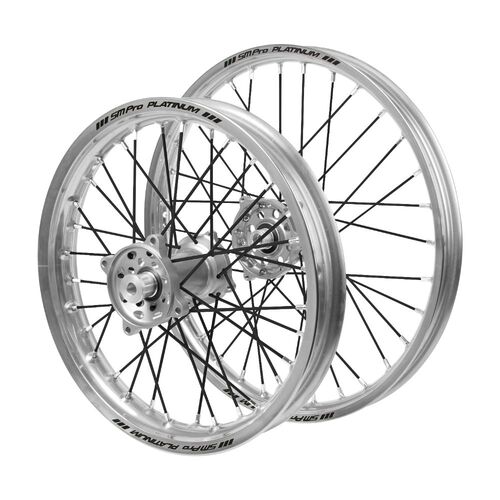 Gas Gas Haan Silver Hubs / SM Pro Platinum Junior Silver Rims / Black Spokes Wheel Set MC 85 2021-2024 (17*1.40 / 14*1.60)