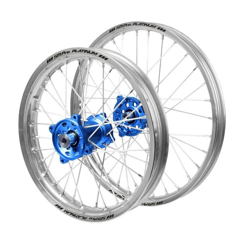 Gas Gas Haan Blue Hubs / SM Pro Platinum Junior Silver Rims Wheel Set MC 85 2021-2024 (17*1.40 / 14*1.60)