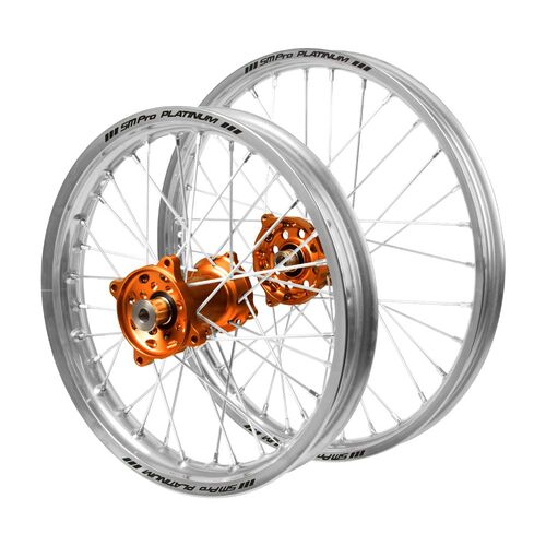 Husqvarna Haan Orange Hubs / SM Pro Platinum Junior Silver Rims Wheel Set TC 85 (17/14) 2014-2020 (17*1.40 / 14*1.60 OE)