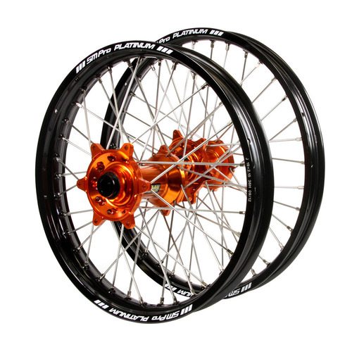 Husqvarna Haan Orange Hubs / SM Pro Platinum Black Rims Wheel Set FC 450 ROCKSTAR EDITION 2018-2021 (21*1.6 / 18*2.15)