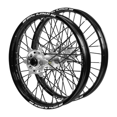 Husqvarna Haan Silver Hubs / SM Pro Platinum Black Rims / Black Spokes Wheel Set FC 450 ROCKSTAR EDITION 2018-2021 (21*1.6 / 18*2.15)