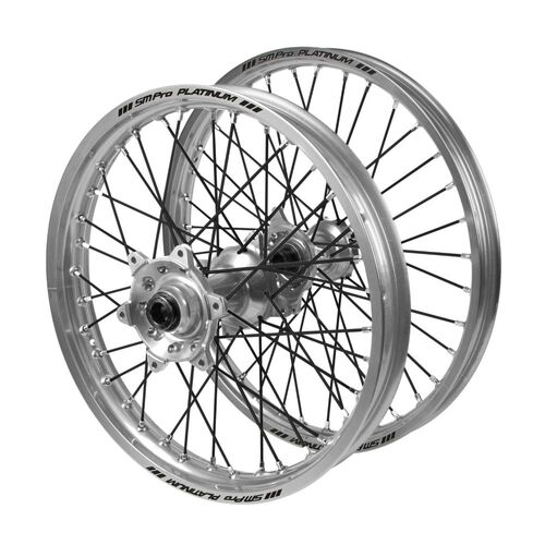 Husqvarna Haan Silver Hubs / SM Pro Platinum Silver Rims / Black Spokes Wheel Set FC 450 ROCKSTAR EDITION 2018-2021 (21*1.6 / 19*2.15 OE)