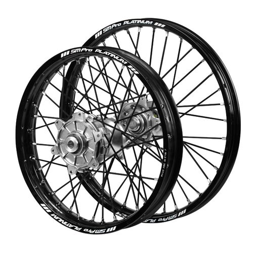 Gas Gas Haan Cush Drive Silver Hubs / SM Pro Platinum Black Rims / Black Spokes Wheel Set