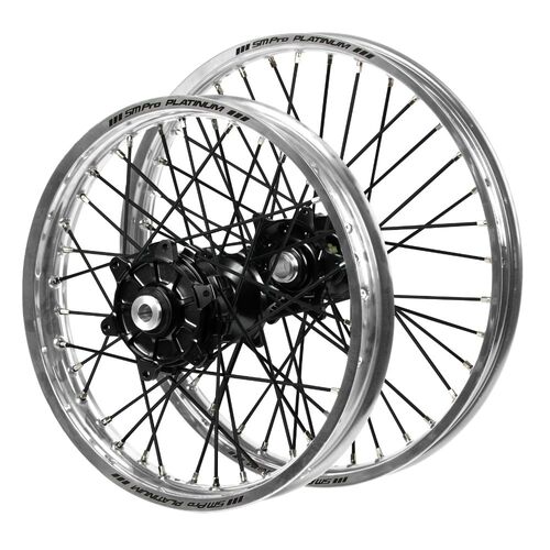 Husqvarna Haan Cush Drive Black Hubs / SM Pro Platinum Silver Rims / Black Spokes Wheel Set FC 450 ROCKSTAR EDITION 2018-2021 (21*1.6 / 18*2.15)