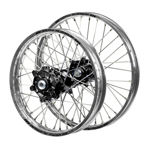 Husqvarna Haan Cush Drive Black Hubs / SM Pro Platinum Silver Rims Wheel Set FC 450 ROCKSTAR EDITION 2018-2021 (21*1.6 / 18*2.15)