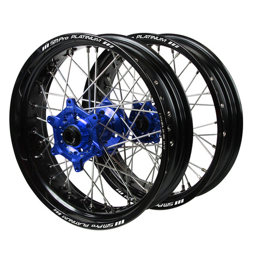 Husqvarna Haan Blue Hubs / SM Pro Platinum Black Rims Supermotard Wheel Set FC 450 ROCKSTAR EDITION 2018-2021 (17*3.5 / 17*4.25)