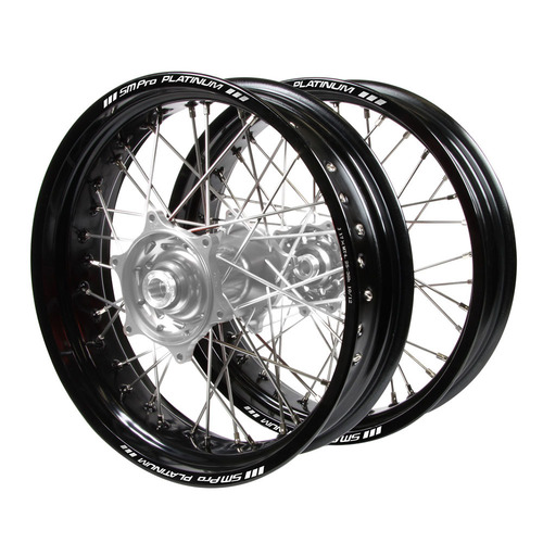 Husqvarna Haan Silver Hubs / SM Pro Platinum Black Rims Supermotard Wheel Set FC 450 ROCKSTAR EDITION 2018-2021 (17*3.5 / 17*4.25)