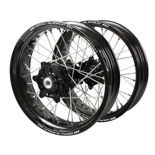 Gas Gas Haan Cush Drive Black Hubs / SM Pro Platinum Black Rims Supermotard Wheel Set