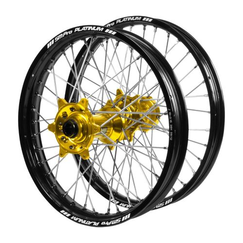 Gas Gas EC 250 2018-2020 (21*1.60 / 18*2.15 OE) Haan Gold Hubs / SM Pro Platinum Black Rims Wheel Set