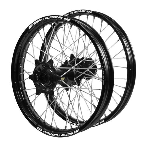 Gas Gas EC 250 2018-2020 (21*1.60 / 18*2.15 OE) Haan Black Hubs / SM Pro Platinum Black Rims Wheel Set