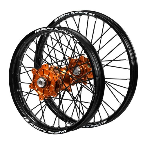 Husqvarna Haan Cush Drive Orange Hubs / SM Pro Platinum Black Rims / Black Spokes Wheel Set FC 450 ROCKSTAR EDITION 2018-2021 (21*1.6 / 18*2.15)