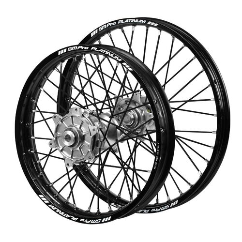 Husqvarna Haan Cush Drive Silver Hubs / SM Pro Platinum Black Rims / Black Spokes Wheel Set FC 450 ROCKSTAR EDITION 2018-2021 (21*1.6 / 18*2.15)