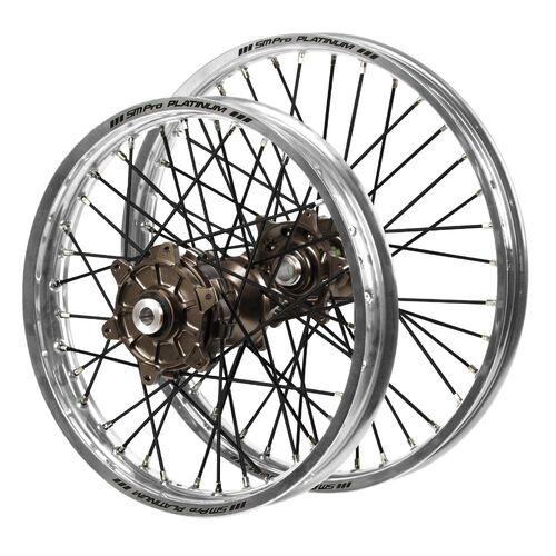 Husqvarna Haan Cush Drive Magnesium Hubs / SM Pro Platinum Silver Rims / Black Spokes Wheel Set FC 450 ROCKSTAR EDITION 2018-2021 (21*1.6 / 18*2.15)