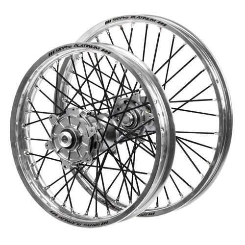 Husqvarna Haan Cush Drive Silver Hubs / SM Pro Platinum Silver Rims / Black Spokes Wheel Set FC 450 ROCKSTAR EDITION 2018-2021 (21*1.6 / 18*2.15)