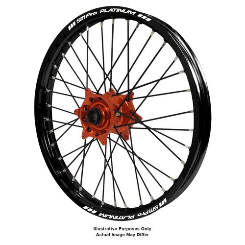 KTM 790-1090-1190-1290 Adventure Haan Orange Hubs / SM Pro Platinum Black Rims / Black Spokes Front Wheel