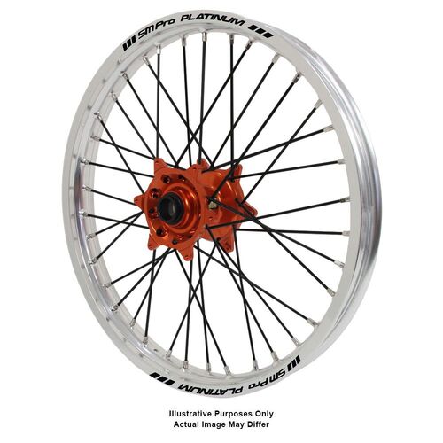 KTM 790-1090-1190-1290 Adventure Haan Orange Hubs / SM Pro Platinum Silver Rims / Black Spokes Front Wheel