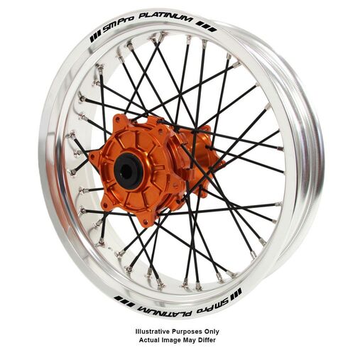 KTM 790-1090-1190-1290 Adventure Haan Orange Hubs / SM Pro Platinum Silver Rims / Black Spokes Rear Wheel