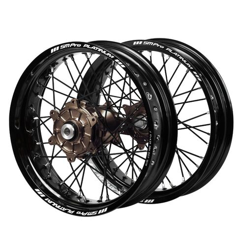 Yamaha Haan Cush Drive Magnesium Hubs / SM Pro Platinum Black Rims Supermotard / Black Spokes Wheel Set