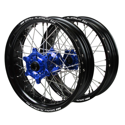 Yamaha Haan Blue Hubs / SM Pro Platinum Black Rims Supermotard Wheel Set
